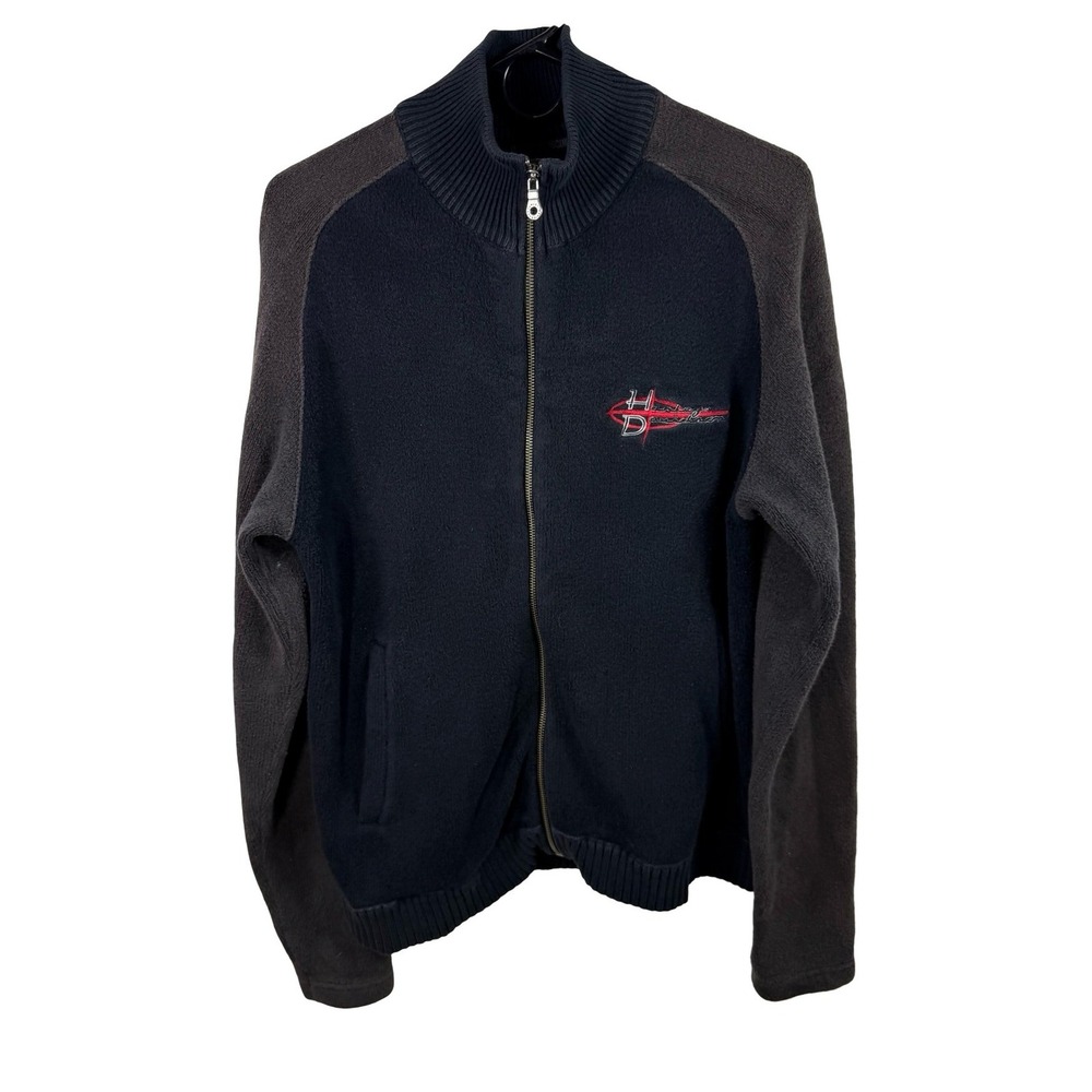 Harley-Davidson Mens Full Zip Sweater Black Gray Logo Large